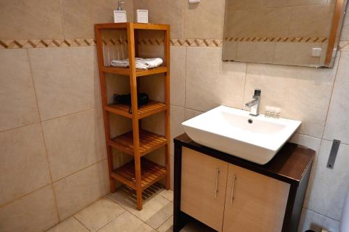 baño con lavabo y encimera con espejo en Homenfun Barcelona Plaza España, en Barcelona