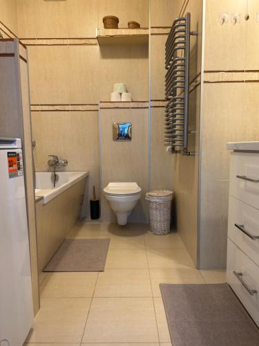 a bathroom with a toilet and a sink at Quiet enclave near the airport in Wrocław