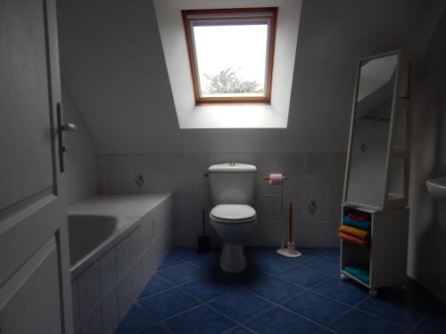 a bathroom with a toilet and a sink and a window at Maison 3 chambres 120m2 3km ploermel in Ploërmel