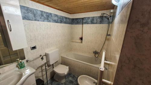 a bathroom with a toilet and a tub and a sink at Spicchio di Luna - Casa Vacanze in Albiano
