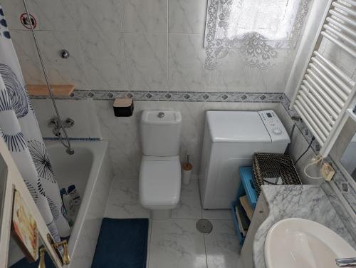 La petite salle de bains est pourvue de toilettes et d'un lavabo. dans l'établissement Villa Carmen, à Torrox Costa
