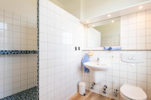 a bathroom with a toilet and a sink at Steger-Hüs Wohnung 19 in Rantum