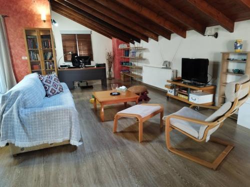 ein Wohnzimmer mit einem Sofa und einem TV in der Unterkunft Studio Loft Aridea in Aridea