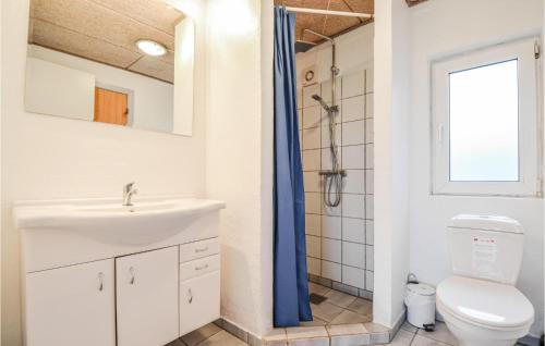 エーベルトフトにあるStunning Home In Ebeltoft With 4 Bedrooms, Private Swimming Pool And Indoor Swimming Poolのバスルーム(洗面台、トイレ付)、窓が備わります。