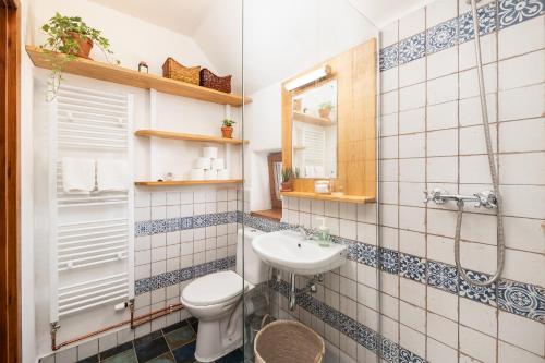 La salle de bains est pourvue de toilettes et d'un lavabo. dans l'établissement Na cestě, à Pavlov