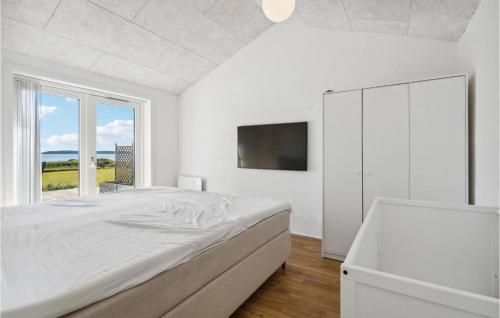 1 dormitorio blanco con 1 cama grande y TV en Amazing Home In Haarby With House Sea View, en Hårby