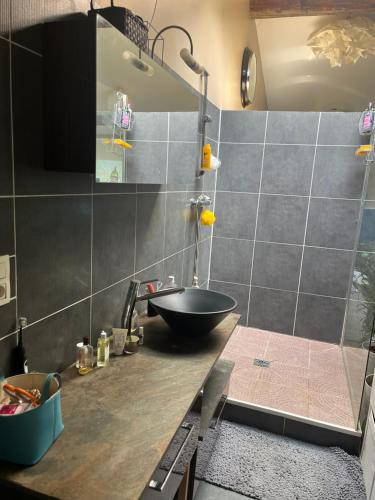 a bathroom with a counter with a sink and a sink at Maison de ville in Toulouse