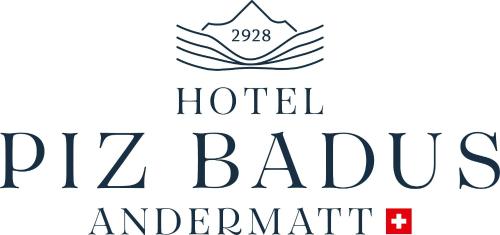 eine Gruppe Logos für ein Hotel und ein Restaurant in der Unterkunft Hotel Piz Badus in Andermatt