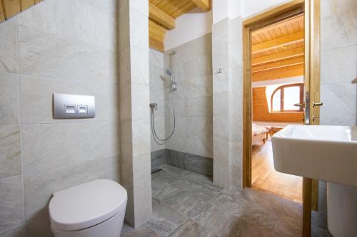 a bathroom with a toilet and a sink at Complex Sofia&Veruța in Baia-Sprie