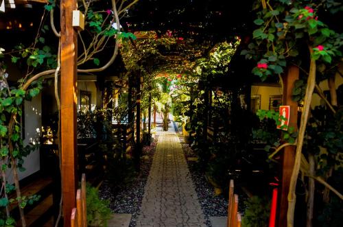 a walkway through a garden with trees and plants at Villa Éden in Alter do Chao