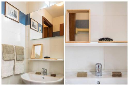 2 fotos de un baño con lavabo y espejo en Stampa Flexyrent Apartment, en Milán