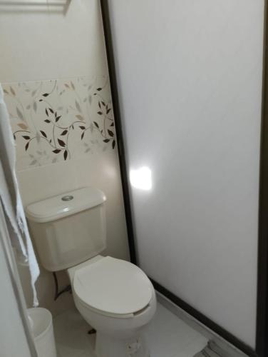 a bathroom with a white toilet and a bath tub at casa de campo Angel in Tehuacán