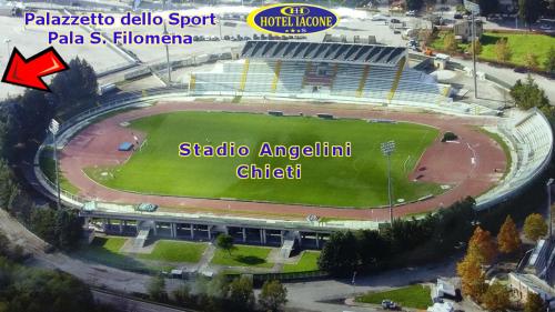 an aerial view of a stadium with a soccer field at Hotel Iacone in Chieti