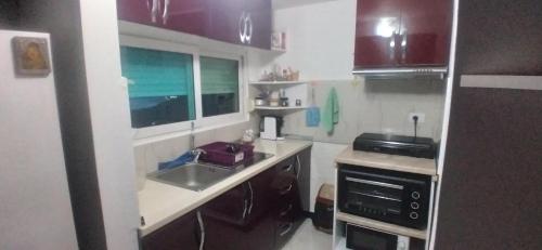a small kitchen with a sink and a stove at Villa Luiza Piqeras in Piqeras