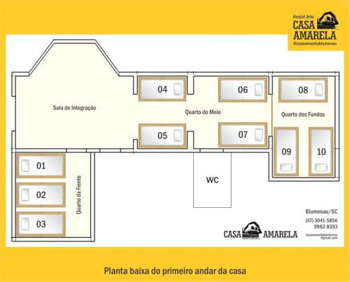 Floor plan ng Casa Amarela Blumenau Hospedagem Alternativa