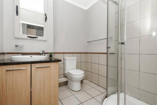 a bathroom with a toilet and a sink and a shower at V&S Apartments - Luxury Studio in Fourways, Johannesburg in Sandton