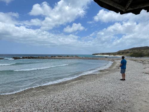 a man standing on a beach looking at the water at Finisterre Curaçao in Sabana Westpunt
