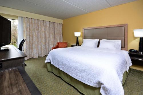a hotel room with a large bed and a television at Hampton Inn Raleigh/Town of Wake Forest in Wake Forest
