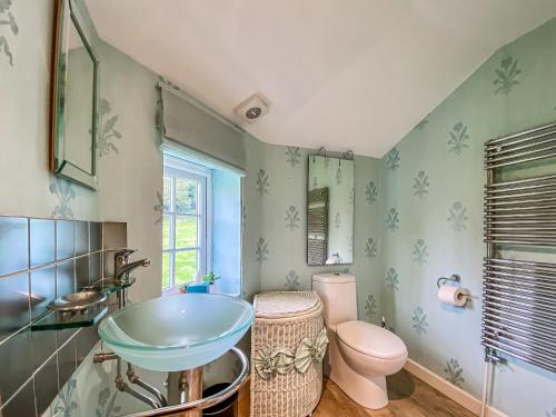 a bathroom with a sink and a toilet at Badgers End in Maiden Bradley