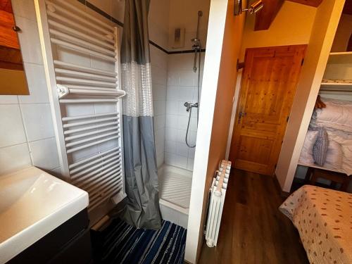 a small bathroom with a shower and a toilet at Chalet Plagne Soleil, 4 pièces, 8 personnes - FR-1-351-83 in Plagne Villages