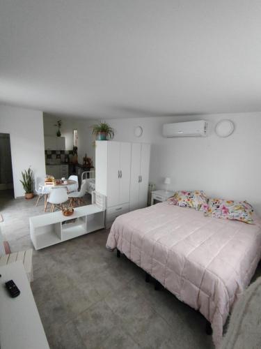 1 dormitorio con 1 cama y sala de estar en Terraverde Apartment en Luján de Cuyo
