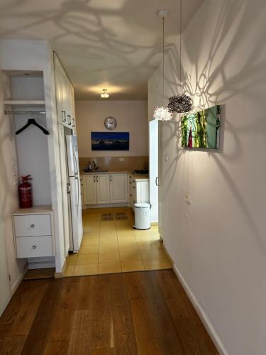 a room with a hallway with a kitchen and a hallway at Family Park apartment with 2 bedrooms in Tel Aviv