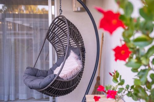 a swing hanging from a window in a room at Torquay Bliss Retreat with Sauna and Hot Tub in Torquay