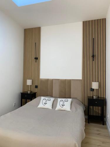 sypialnia z łóżkiem z 2 poduszkami w obiekcie Le pinot, 30 min de Reims w mieście Dormans