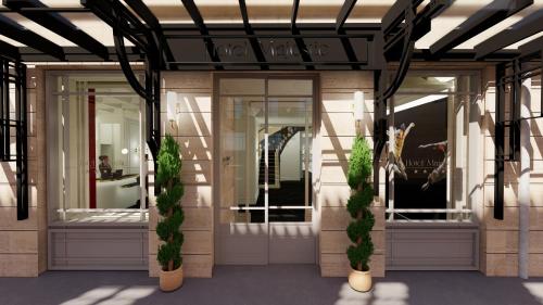 a rendering of a store front with plants at Hôtel Majestic in Bordeaux