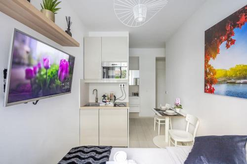Cet appartement comprend une chambre, une cuisine et un salon. dans l'établissement Cozy Studio near the Eiffel Tower, à Paris