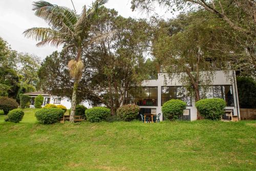 a palm tree in front of a house at Thayu Farm Hotel in Limuru