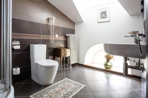 a bathroom with a toilet and a sink at Burbiskio dvaras in Anykščiai