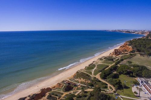 una vista aérea de la playa y del océano en Villa Joy, en Olhos de Água