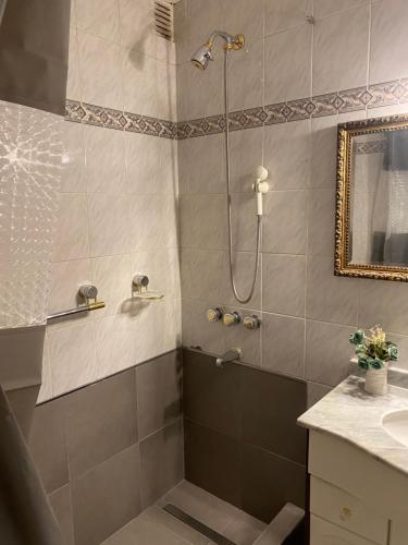 een badkamer met een douche en een wastafel bij Alquiler cálido departamento en el corazon mendocino in Mendoza