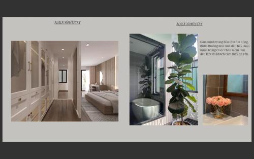 a collage of two pictures of a bedroom and a bathroom at Alala Homestay- Tuyen Quang City Center- Trung tâm thành phố Tuyên Quang in Tuyên Quang