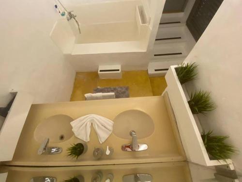 an overhead view of a bathroom with an elephant shower at Spectacular Cozy Sea View Staffed Villa in Las Terrenas