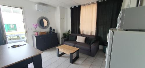 a living room with a couch and a table at Studio Hadda in Lempdes