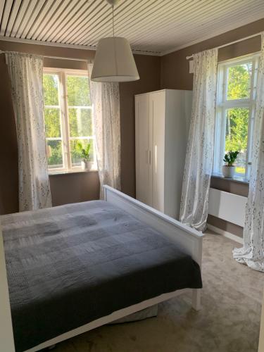 1 dormitorio con 1 cama y 2 ventanas en Haus Lasse en Immeln