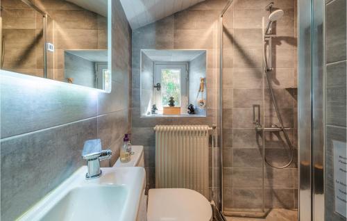 y baño con lavabo, aseo y ducha. en Lovely Home In Argentonnay With Wifi, en Saint-Clémentin