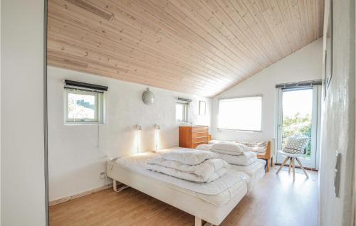 エーベルトフトにあるStunning Home In Ebeltoft With Saunaのベッドルーム1室(ベッド2台、窓2つ付)
