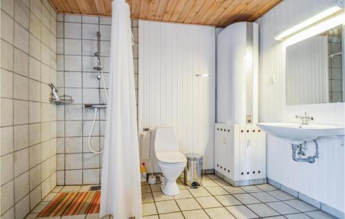 エーベルトフトにあるAwesome Home In Ebeltoft With 5 Bedrooms And Saunaのバスルーム(トイレ、洗面台付)