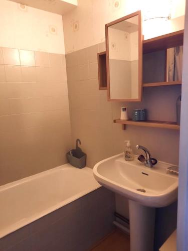 une salle de bain avec un lavabo et une baignoire dans l'établissement Appartement de montagne en Matheysine, à Saint-Honoré