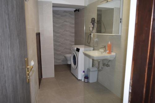 La salle de bains est pourvue d'un lavabo et d'un lave-linge. dans l'établissement Apartman Cergolj, à Lovran
