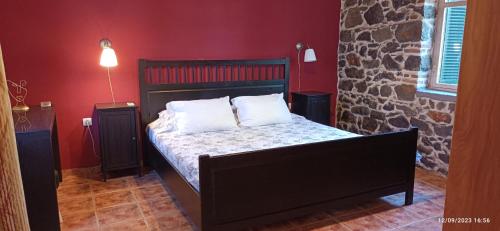 a bedroom with a bed in a red room at To Spitaki 