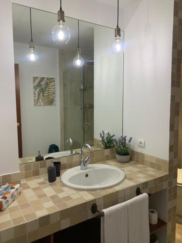 La salle de bains est pourvue d'un lavabo et d'un miroir. dans l'établissement Ría de Huelva, à Huelva