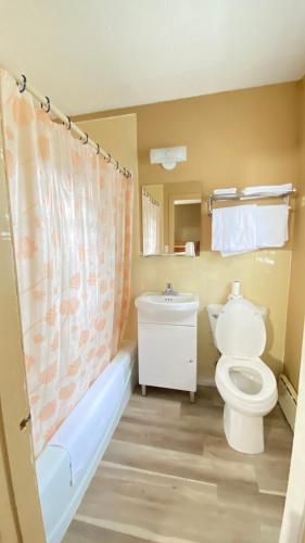 a bathroom with a toilet and a tub and a sink at Rolphton Motel and Restaurant in Moor Lake Station