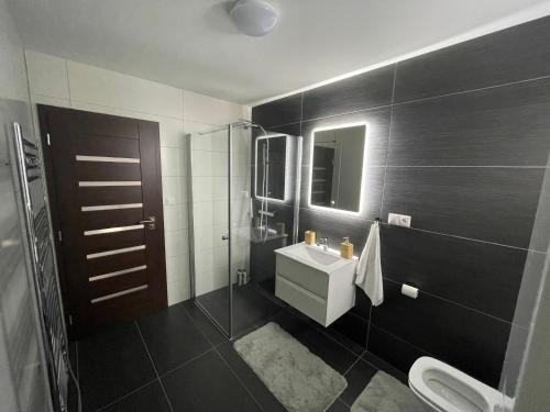 a bathroom with a sink and a toilet at Víkendový dom Lilac in Liptovská Štiavnica