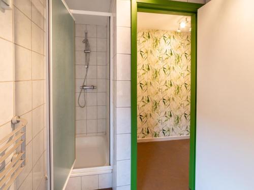 a bathroom with a shower and a walk in shower at Riverside Loft in Esneux in Esneux