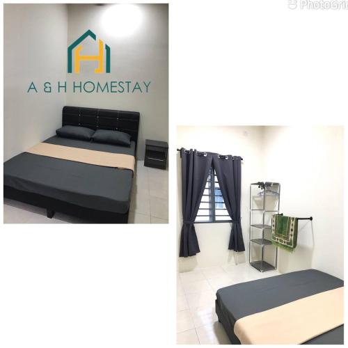 two pictures of a room with two beds at A&H Homestay Teluk Intan - islam homestay in Teluk Intan