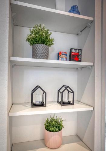 - un dressing avec 2 plantes en pot sur les étagères dans l'établissement Coliving - Hotel Lesdigueres - Rocade, à Grenoble